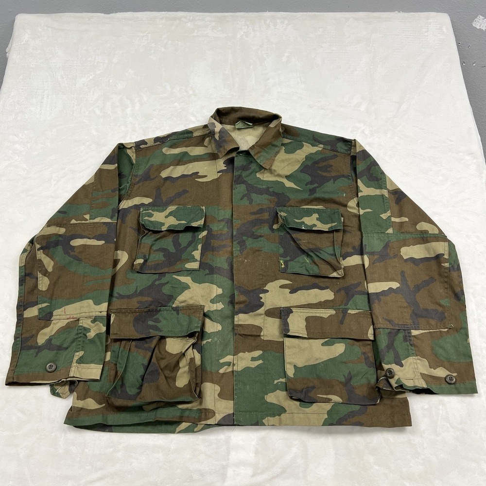US Military Field Jacket Mens Large Green Woodland Camo Ripstop Utility Coat